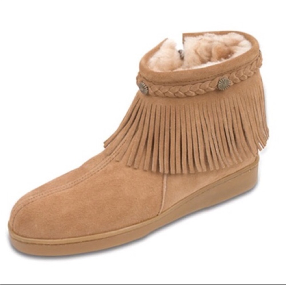 2 pairs MINNETONKA Moccasin fringe shearling Suede Booties
